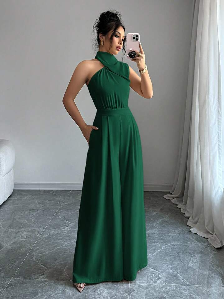 Firerie Elegant Emerald Green One-Shoulder Jumpsuit For Women,Prom Dress | SHEIN
