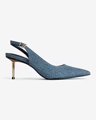 Denim Gold Heel Slingback Pumps | Express