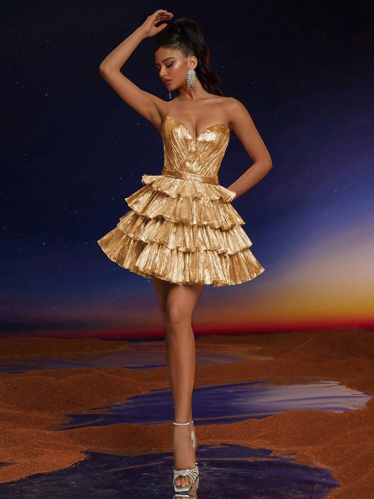 Anymoon Sexy Fashion Prom Dress ,Strapless Layered Hem,Suitable For Music Festivals, Graduations,... | SHEIN