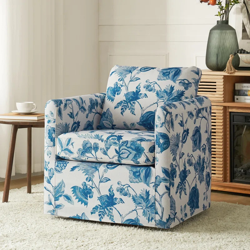 Dunnuck Upholstered Slipcovered Swivel Barrel Chair | Wayfair North America