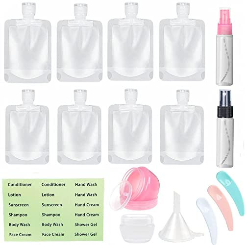 SEQUHITKU 17 Pack Travel Pouches for Toiletries,TSA Approved,Travel Size Portable Containers,Stand Up Pouch,Refillable Travel Accessories for Shampoo Conditioner Lotion Soap Liquids (C-17pcs) | Amazon (US)