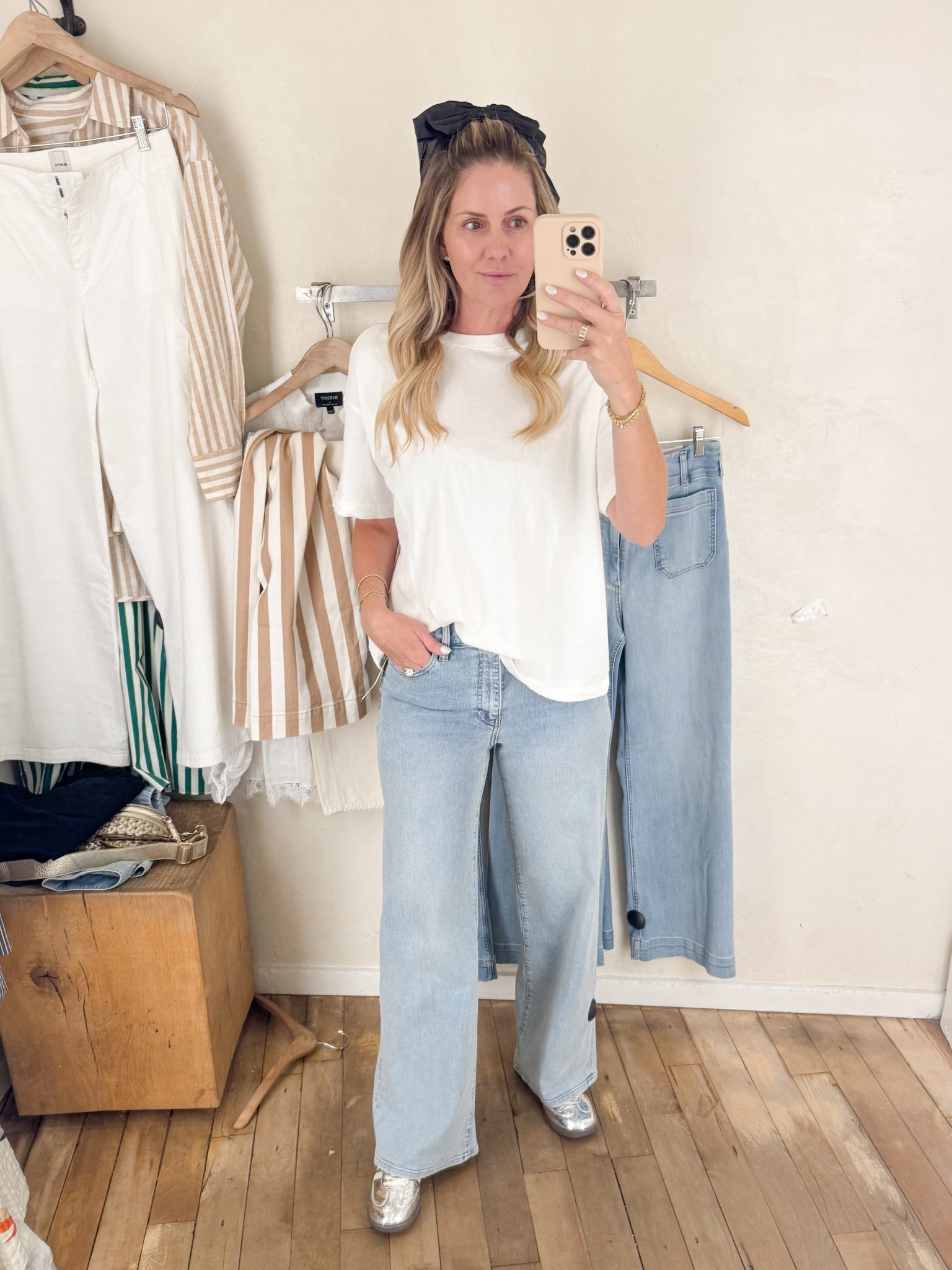 Everyday jeans, sneakers and a white t shirt. 

Wearing a 27 in the jeans, but would go down to a 26, and a xs shirt  

#LTKStyleTip #LTKOver40 #LTKTravel