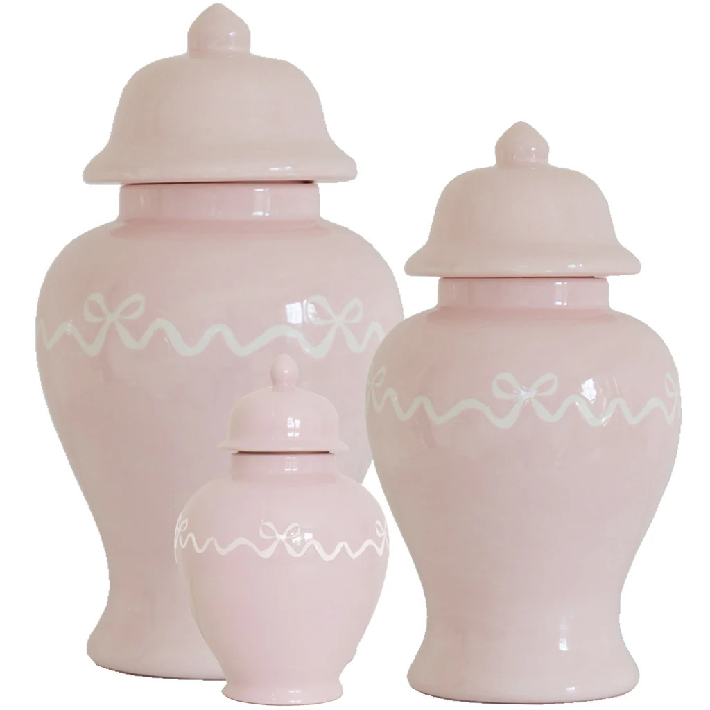 "Ribbons and Bows" Ginger Jars in Cherry Blossom Pink for Lo Home x Veronika's Blushing | Lo Home by Lauren Haskell Designs