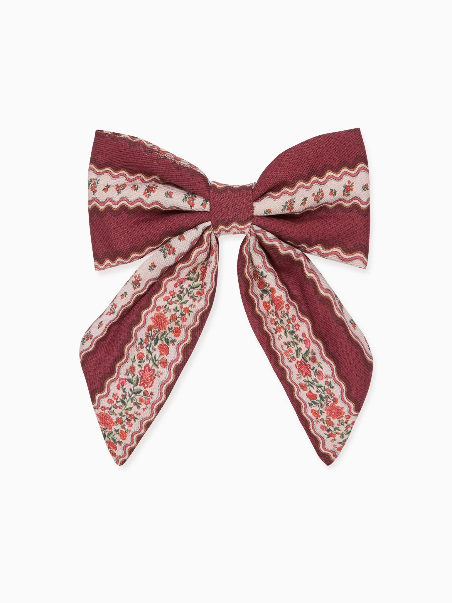 Burgundy Floral Stripe Girl Large Bow Clip | La Coqueta (US)