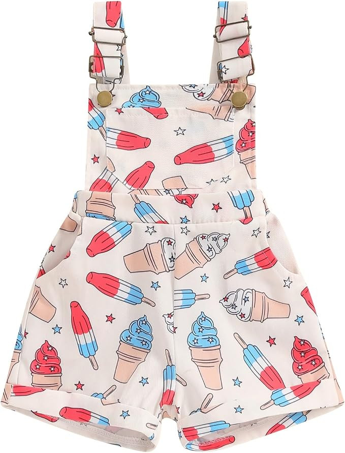 Ayalinggo 4th of July Little Baby Girl Outfit Toddler Overalls Suspender Shorts Cute Rolled Hem F... | Amazon (US)