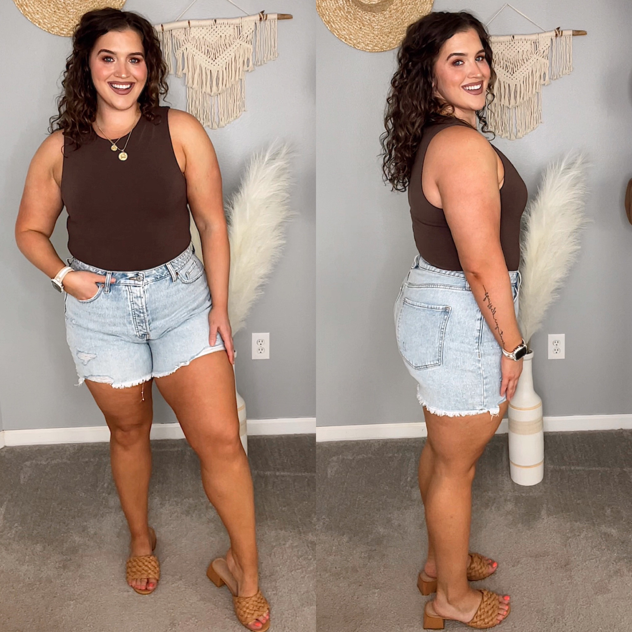 Midsize curvy friendly thick thigh shorts from Old Navy ☀️🌸✨
Shorts have 5” inseam! 
Wearing a size 14 
Bodysuit size L 
#midsizeoutfits #springoutfits #summerstyle #shorts #jeanshorts #denimshorts #curvyshorts #bodysuit #sandals #casualoutfits #everydaystyle

#LTKunder50 #LTKSeasonal #LTKcurves