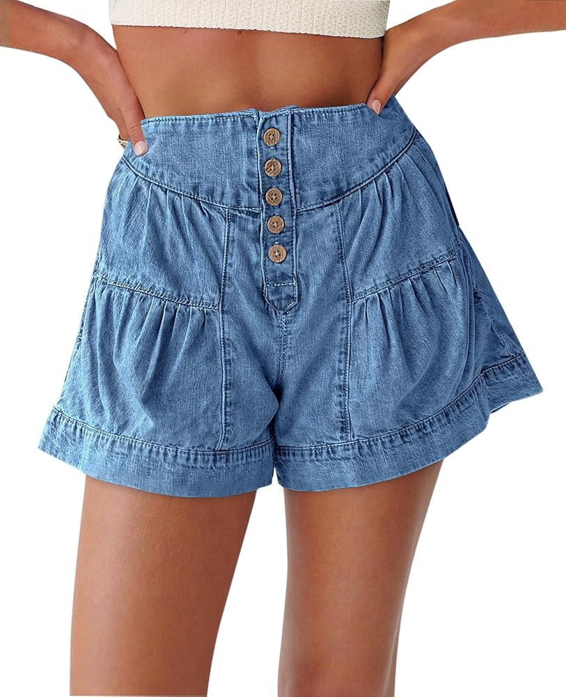 Cicy Bell Womens Summer Flowy Jean Shorts Button Up High Waisted Wide Leg Denim Skort with Pocket... | Amazon (US)