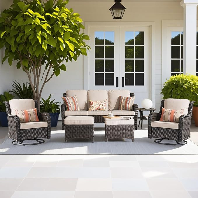 ovios 6-Pieces Patio Furniture Set, Outdoor Wicker Sofa Couch with Swivel Glider Chairs Comfy Cus... | Amazon (US)