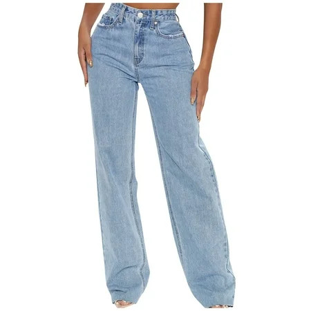 ZMHEGW Women Pants Dressy Casual Distressed Wide Leg Jean Straight Loose Blue High Waist Jeans Wide  | Walmart (US)