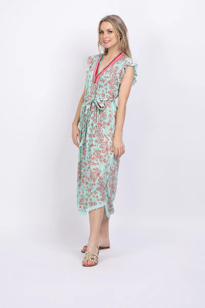 Poupette St Barth Midi Dress Sasha Aqua Bijou Batik | CoatTails LLC