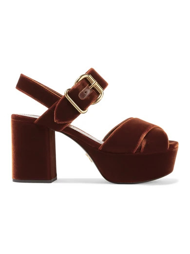 Prada - Velvet Platform Sandals - Chocolate | NET-A-PORTER (UK & EU)