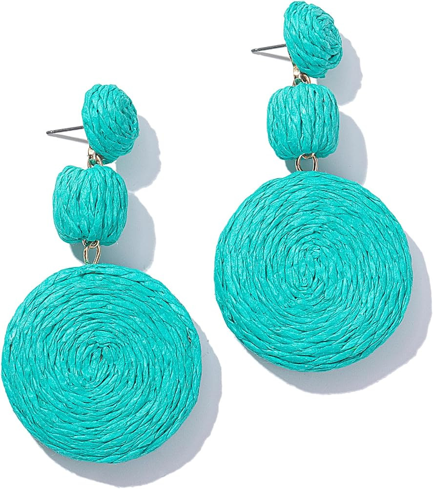 Statement Raffia Boho Round Dangle Ball Earrings - Cute Handmade Summer Bohemian Dangling Jewelry... | Amazon (US)