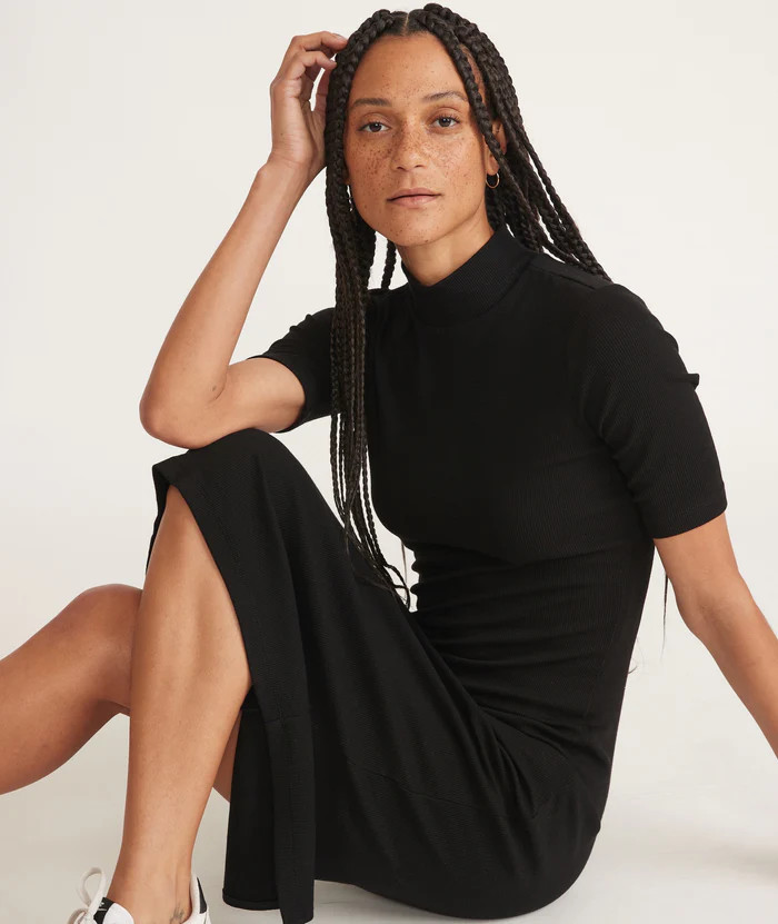 Lexi Rib Mock Neck Short Sleeve Midi Dress | Marine Layer
