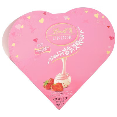 Lindt Lindor Valentine's Strawberries and Cream White Chocolate Truffles Heart Box Candy - 3oz | Target