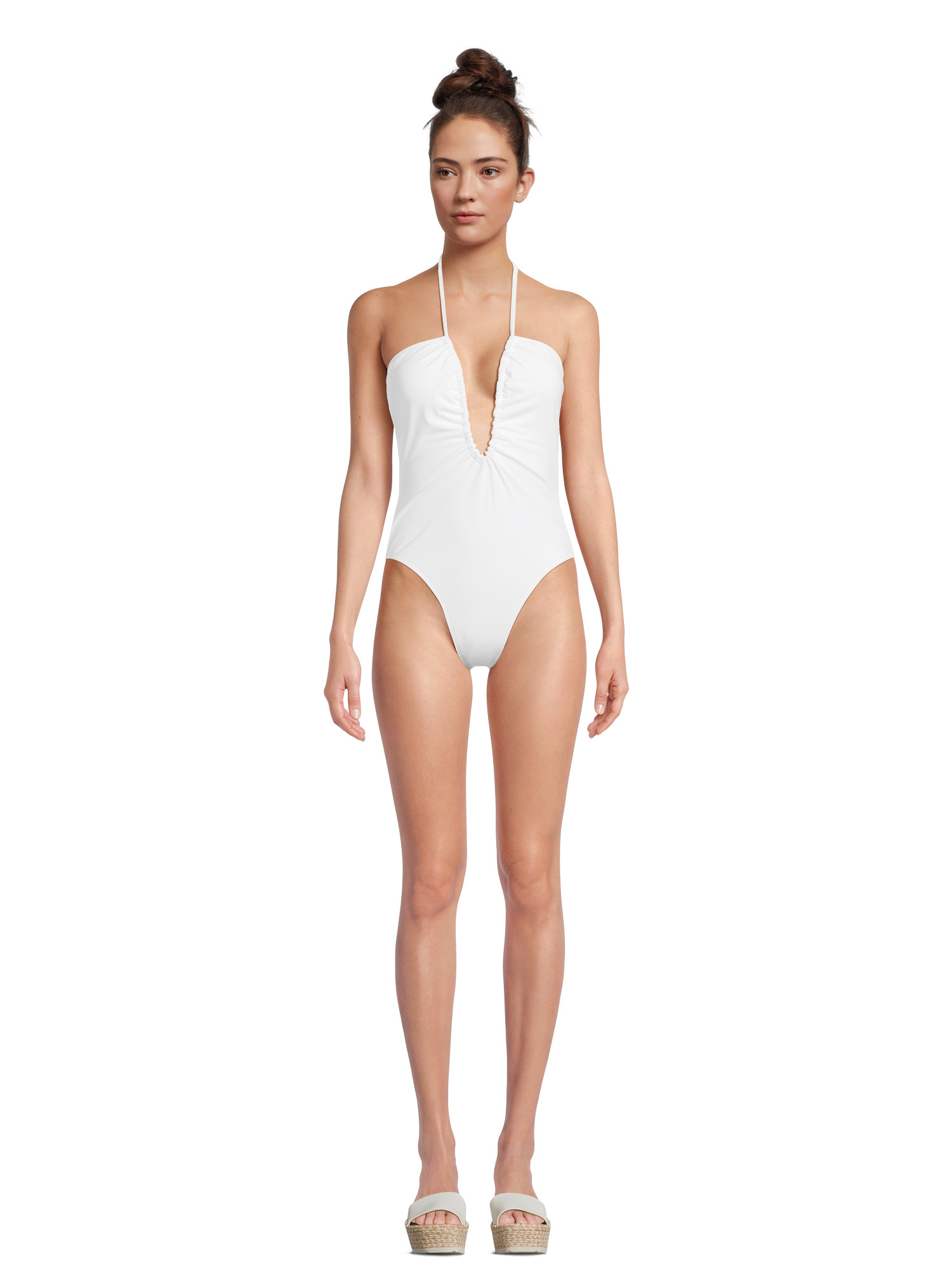 No Boundaries Juniors’ Ruched V-Neck One-Piece Swimsuit, Sizes XS-XL - Walmart.com | Walmart (US)