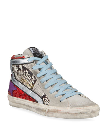 Golden Goose Mixed-Media Snake-Print High-Top Sneakers | Bergdorf Goodman