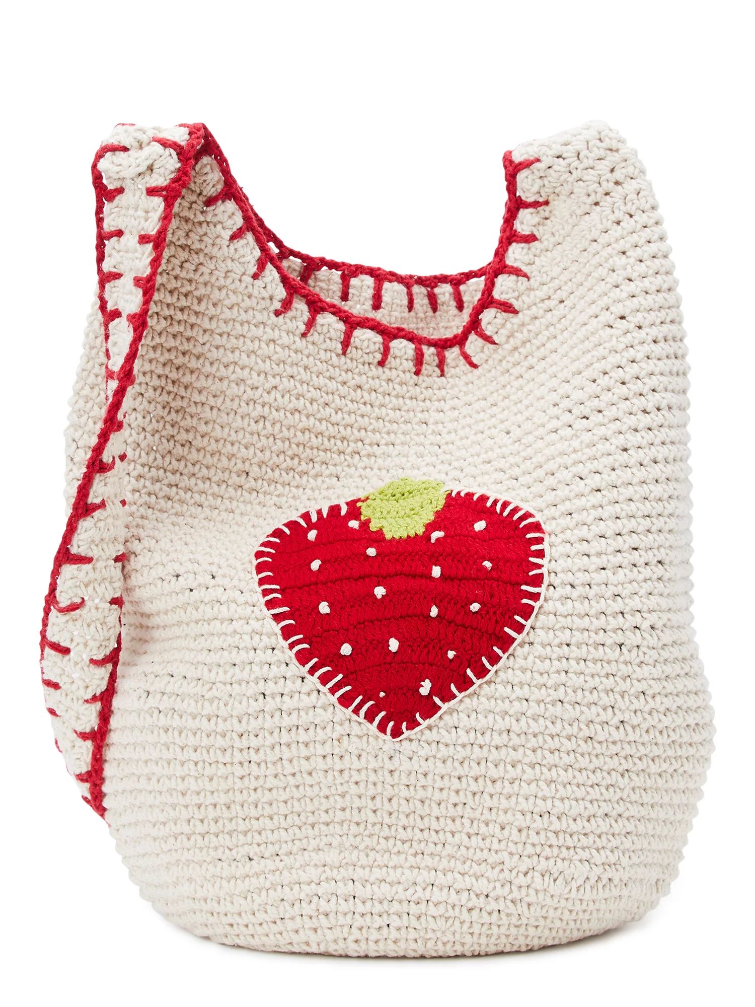 No Boundaries Juniors Festival Crochet Hobo Bag, Off-White Strawberry | Walmart (US)