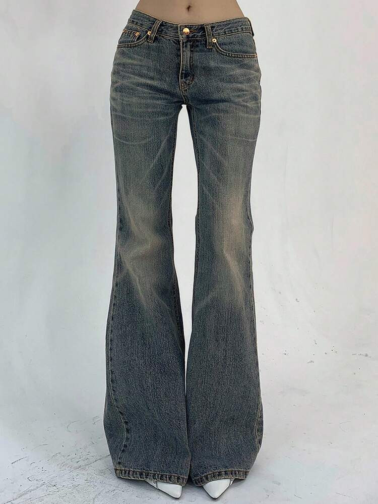 Dazy Tall Women's Pocket Embellished Low Waist Slim Fit Flare Leg Jeans | SHEIN