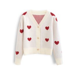Soft Heart Cropped Knit Cardigan in Ivory | Chicwish