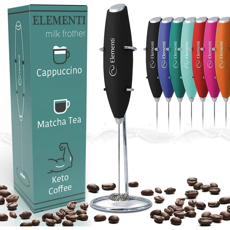 Elementi Milk Frother Handheld Electric Matcha Whisk (Black), Drink Mixer for Coffee - Walmart.co... | Walmart (US)