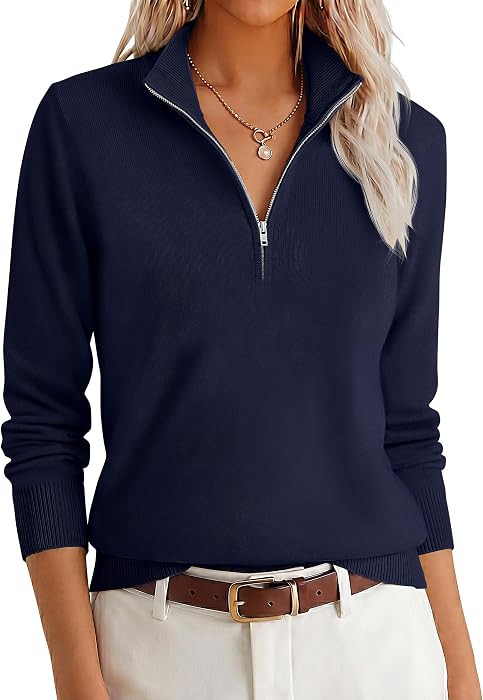 ANRABESS Womens Quarter Zip Fall Lightweight Sweaters | Amazon (US)