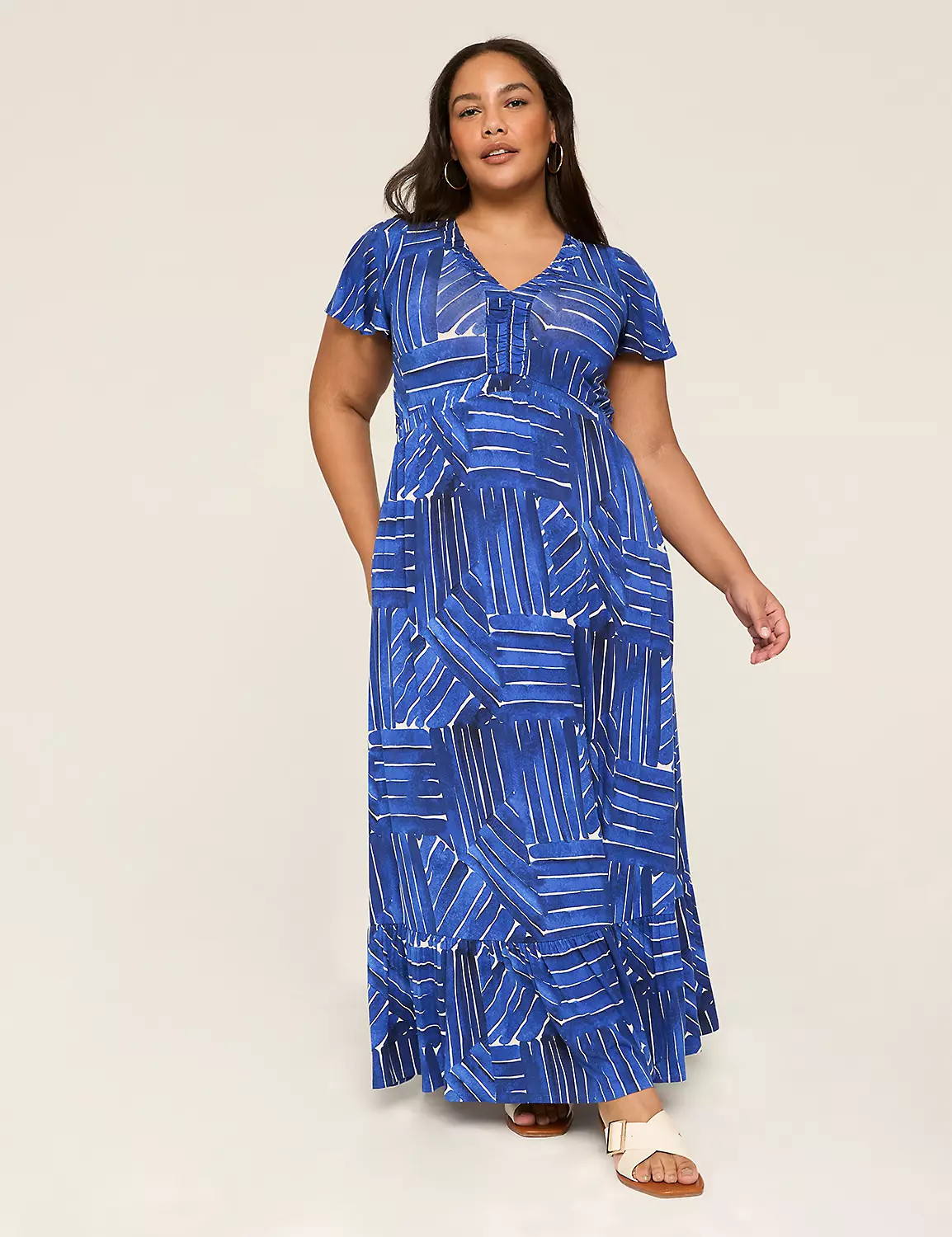 Flutter-Sleeve V-Neck Jersey Maxi Dress | Lane Bryant (US)