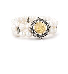 DOUBLE STRAND WHITE PEARL WITH 24K GOLD GUSTAVE MEDALLION | French Kande (US)