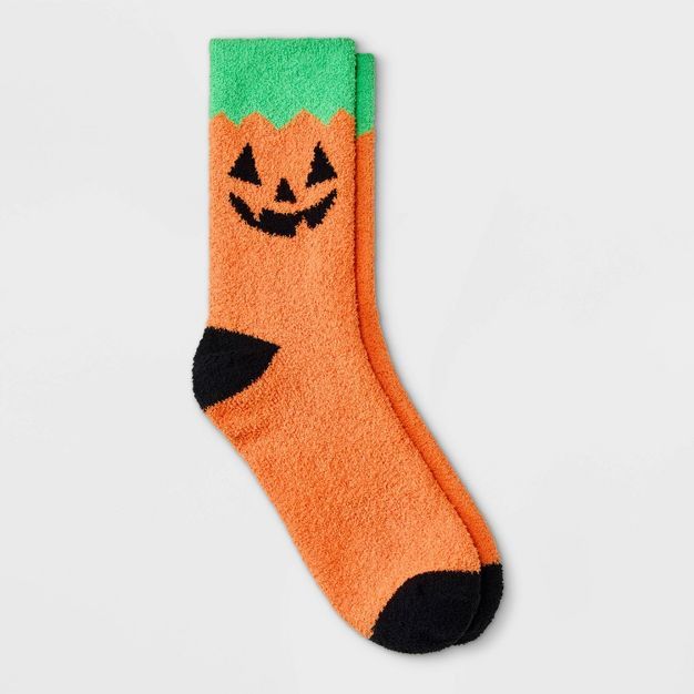 Women's Pumpkin Cozy Halloween Crew Socks - Hyde & EEK! Boutique™ Orange 4-10 | Target