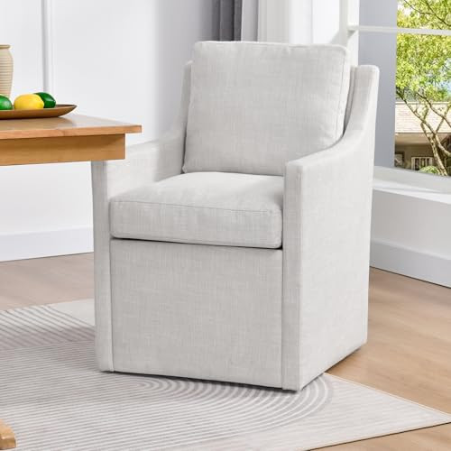 DUHOME Upholstered Dining Chair with Casters,Linen Armchair for Living Room,Side Deskchair with 4 Casters,Modern Accent Armchair with Rollers for Bedroom Reading Room Waiting Room Kitchen Dining Room | Amazon (US)