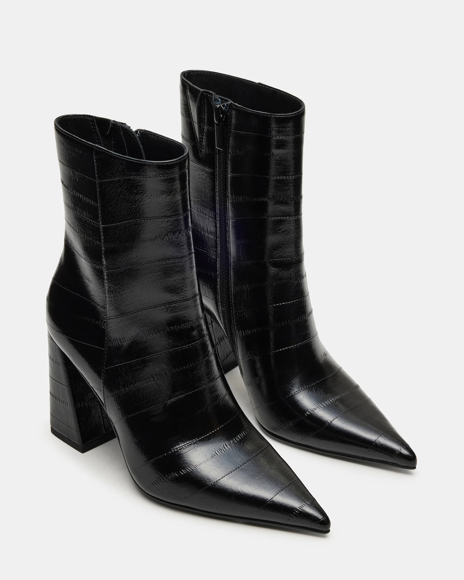 AUDREANA Black Eel Pointed-Toe Block Heel Women's Ankle Boot | Steve Madden (US)