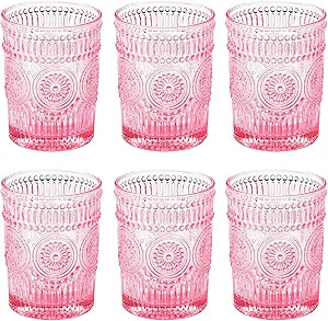 6 Pack Romantic Water Glasses-10.5 OZ Pink Vintage Drinking Glasses Tumblers for Whisky, Beer, Ju... | Amazon (US)