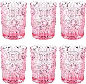 6 Pack Romantic Water Glasses-10.5 OZ Pink Vintage Drinking Glasses Tumblers for Whisky, Beer, Ju... | Amazon (US)