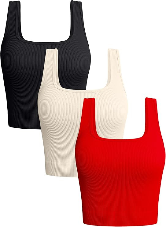 OQQ Women's 3 Piece Tank Tops Ribbed Seamless Workout Exercise Shirts 2025 Summer Basic Camis | Amazon (US)