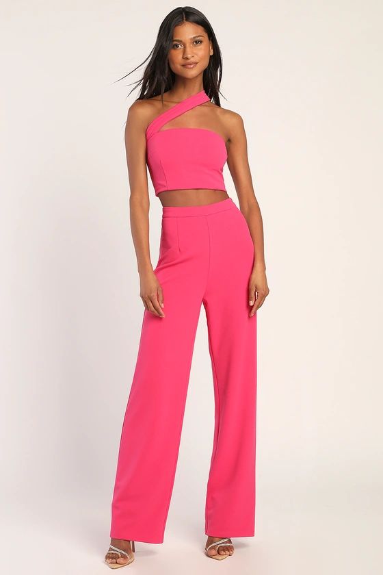 Flaunt It Like That Hot Pink One-Shoulder Two-Piece Jumpsuit | Lulus (US)