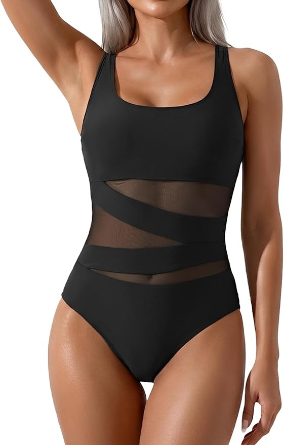 Women's Mesh One Piece Swimsuit Tummy Control Sexy Bathing Suit Push Up Swim Suit Slimming Swimwe... | Amazon (US)