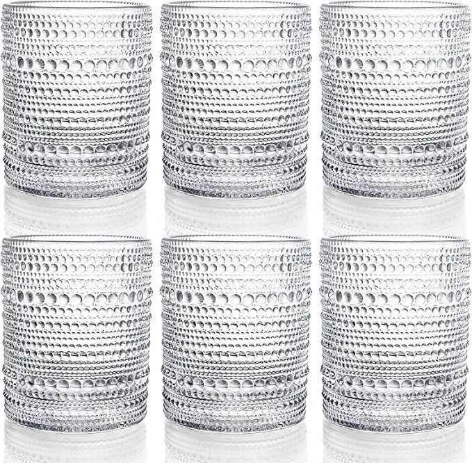 ZOOFOX Set of 6 Romantic Water Glasses, 12 oz Hobnail Glasses Tumbler, Clear Embossed Vintage Gla... | Amazon (US)