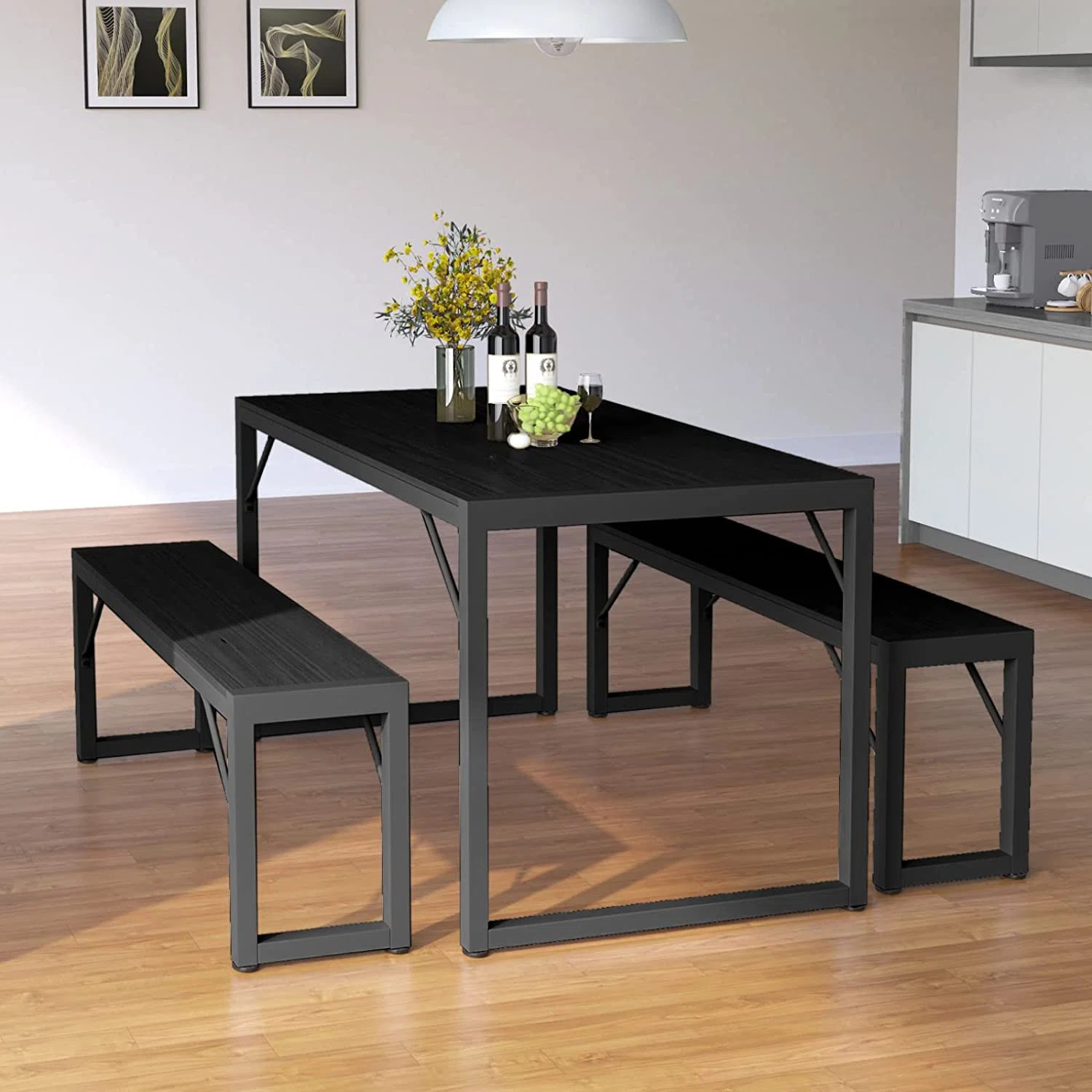 Ezzah 3-Piece Dining Set, Dining Table with 2 Benches for 4 | Wayfair North America