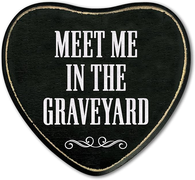 Gothic Heart Wood Sign, Meet Me In The Graveyard Sign, Retro Gothic Wooden Wall Art, Skeleton Hor... | Amazon (US)