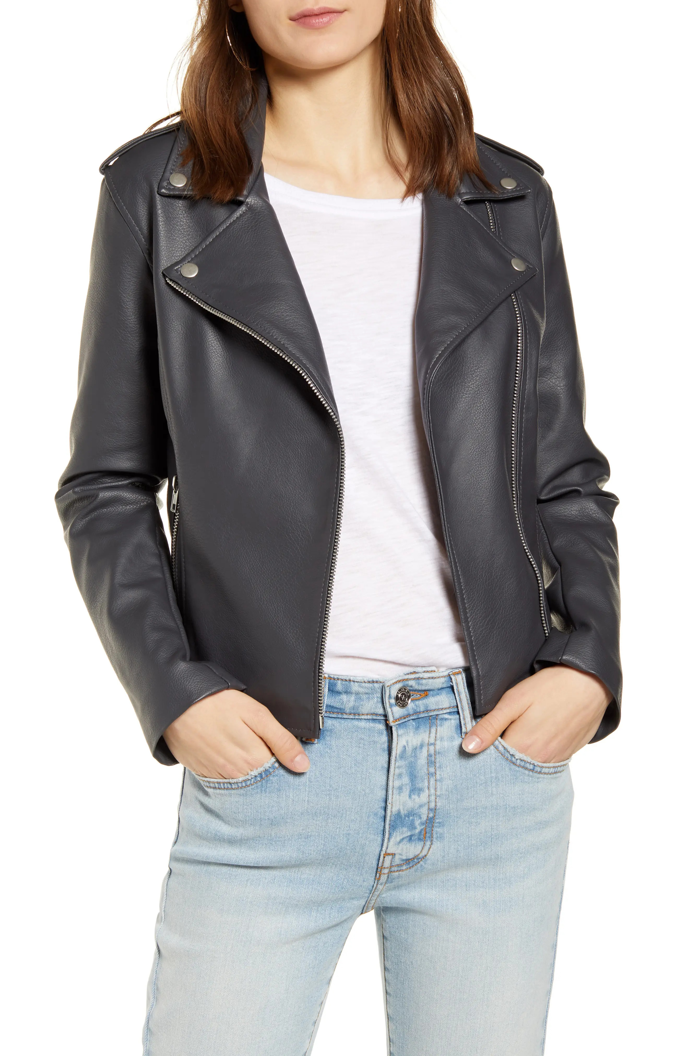 Women's Bb Dakota Just Ride Faux Leather Jacket, Size Medium - Grey | Nordstrom