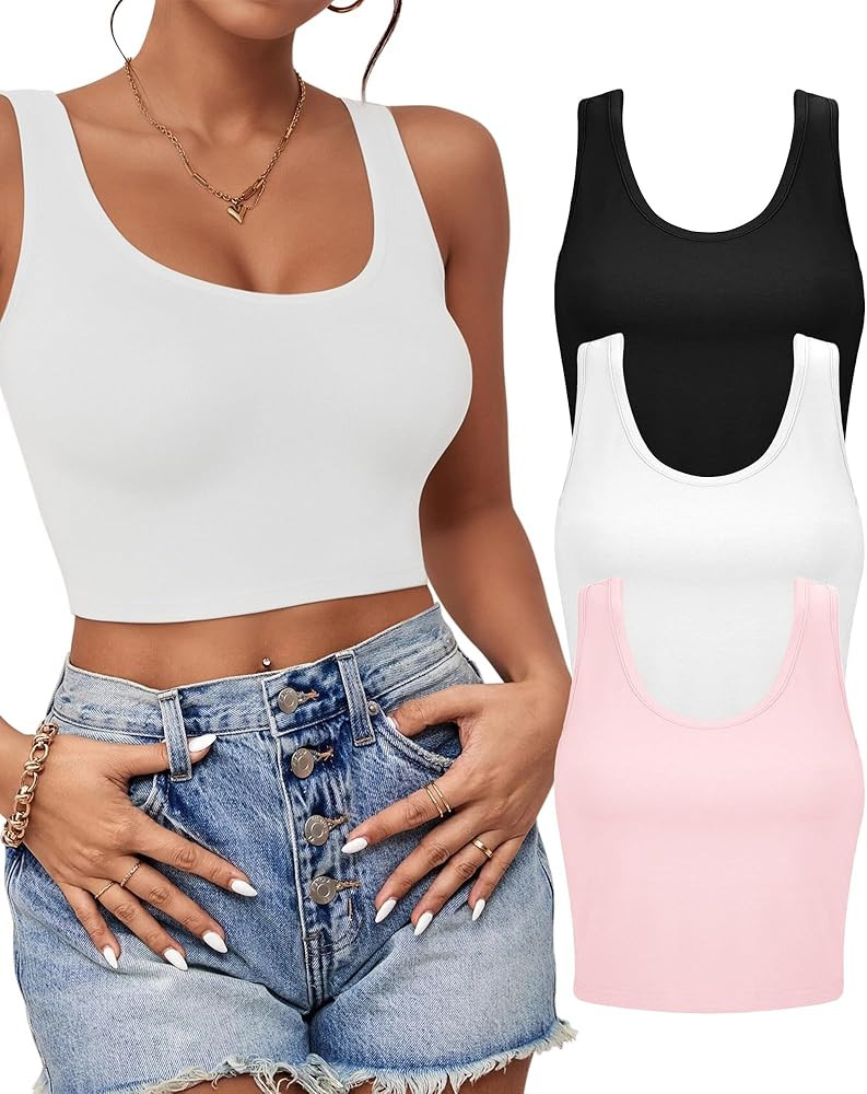 2-3Pcs Tank Tops for Women, U Neck Sleeveless Crop Tops, Basic Cropped Racerback Going Out Tops A... | Amazon (US)