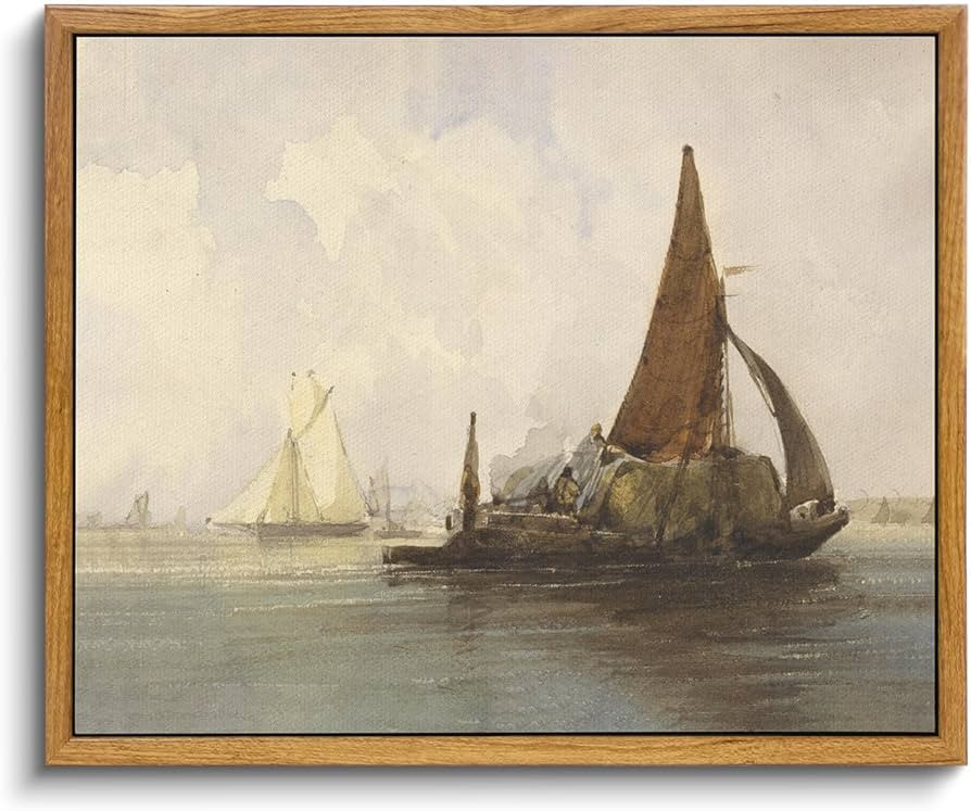 VIYYIEA Coastal Decor Sailboat Framed Wall Art, Vintage Ocean Home Decor, Canvas Prints Artwork, ... | Amazon (US)