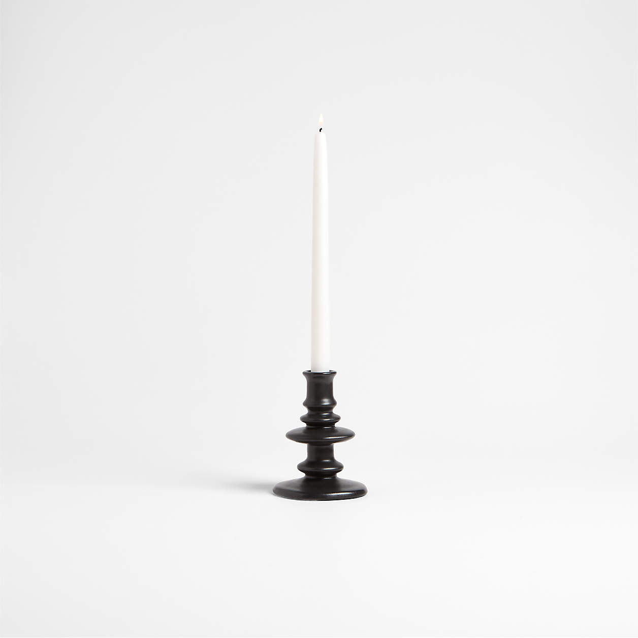 Cortana Large Charcoal Earthenware Taper Holder 10.25" | Crate & Barrel | Crate & Barrel