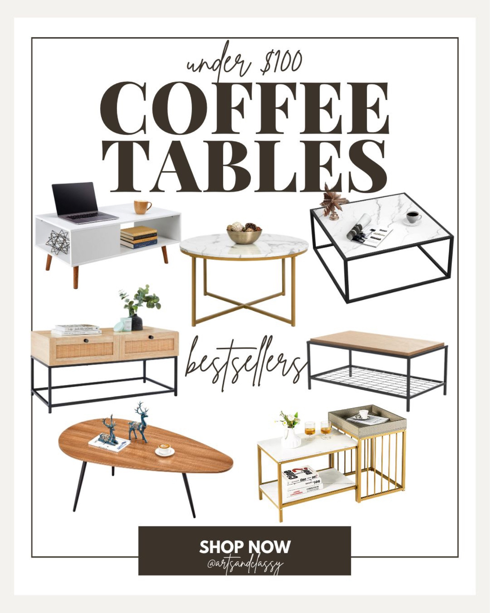 Upgrade your living space without breaking the bank with our selection of budget-friendly coffee tables. From rustic-style pieces to modern designs, we have 10 chic coffee tables that are sure to create a stunning focal point in your home. All these pieces are under $100, so you can enjoy quality furniture without breaking the bank.

Amazon Home
Amazon Finds
Walmart Home
Walmart Finds
Target Home
Target Finds
Furniture Finds

#BudgetLiving #AffordableFurniture #CoffeeTableGoals #BohoStyle #Under100 #LivingRoomUpgrade #LessIsMore #CheapChic #FurnitureFinds #RusticStyle #DesignerOnABudget #WalletFriendlyFurniture #PinterestFinds #InteriorInspiration #CoffeeTableFlip

#LTKhome #LTKunder100 #LTKFind