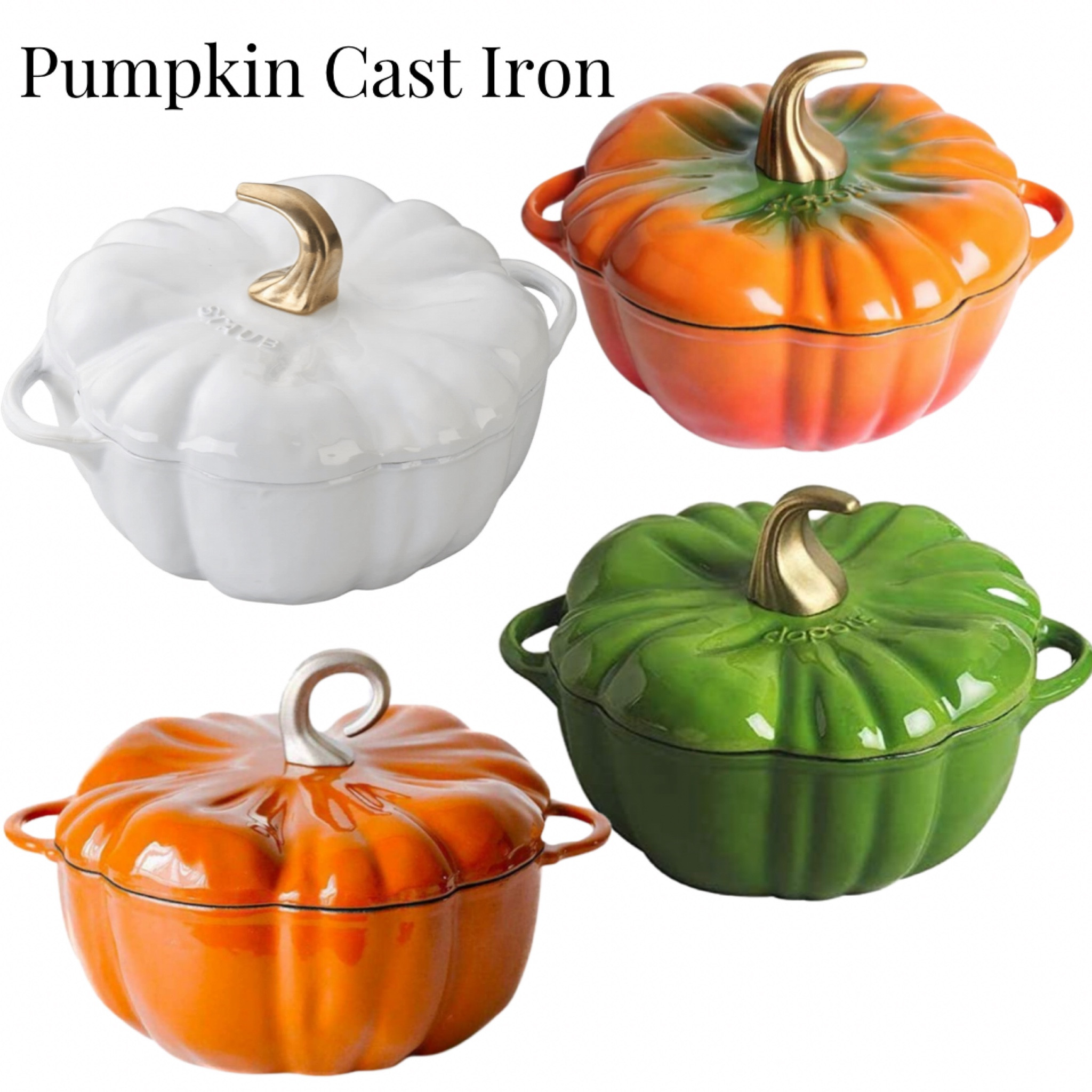 Fall Season Pumpkin Cast Iron
Burnt Orange, white, green, and orange green pumpkin cast iron 
Soup Season. Stew Season 
Fall Entertaining.

#LTKstyletip #LTKSeasonal #LTKhome