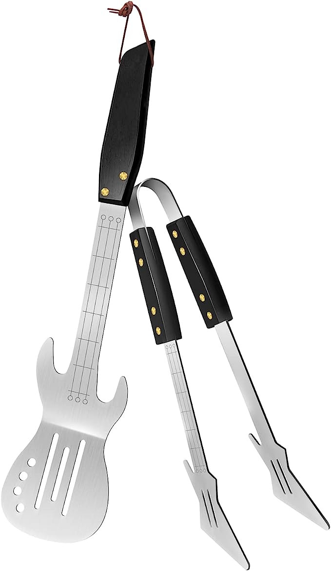 Rock Guitar Style Heavy Duty Stainless Steel 2-Piece Barbecue Tool Set - Spatula & Tongs with Woo... | Amazon (US)