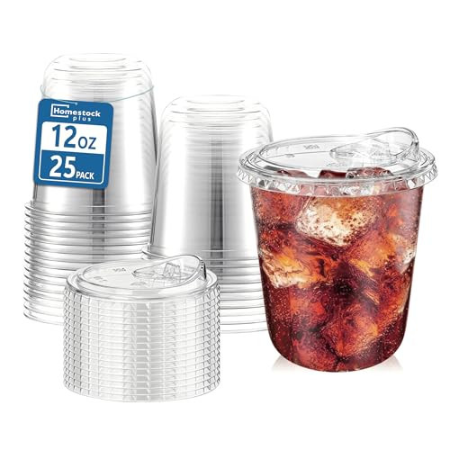 25 Pack 12 oz BPA-Free Clear Plastic Coffee Cups with Strawless Sip Lids - Leak-Proof Disposable To-Go Cups for Iced Coffee, Kids, Smoothies & Juice, Ideal for Daily Use & Small Gatherings | Amazon (US)