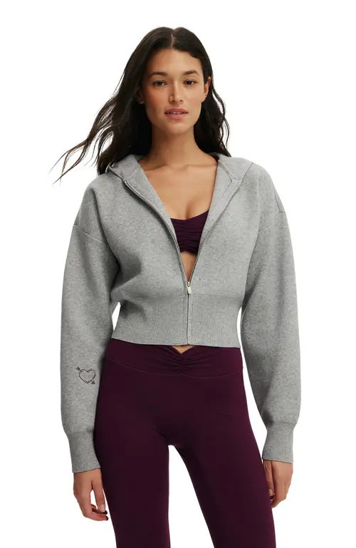COTTON ON BODY Women's Active Knit Cropped Zip Through in Light Grey Marle at Nordstrom, Size Small | Nordstrom