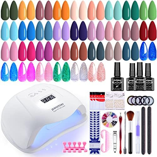 JEWHITENY 36 PCS Gel Nail Polish Kit with UV Light 120W Nail Lamp 33 Colors Gel polish Nail Set Base | Amazon (US)