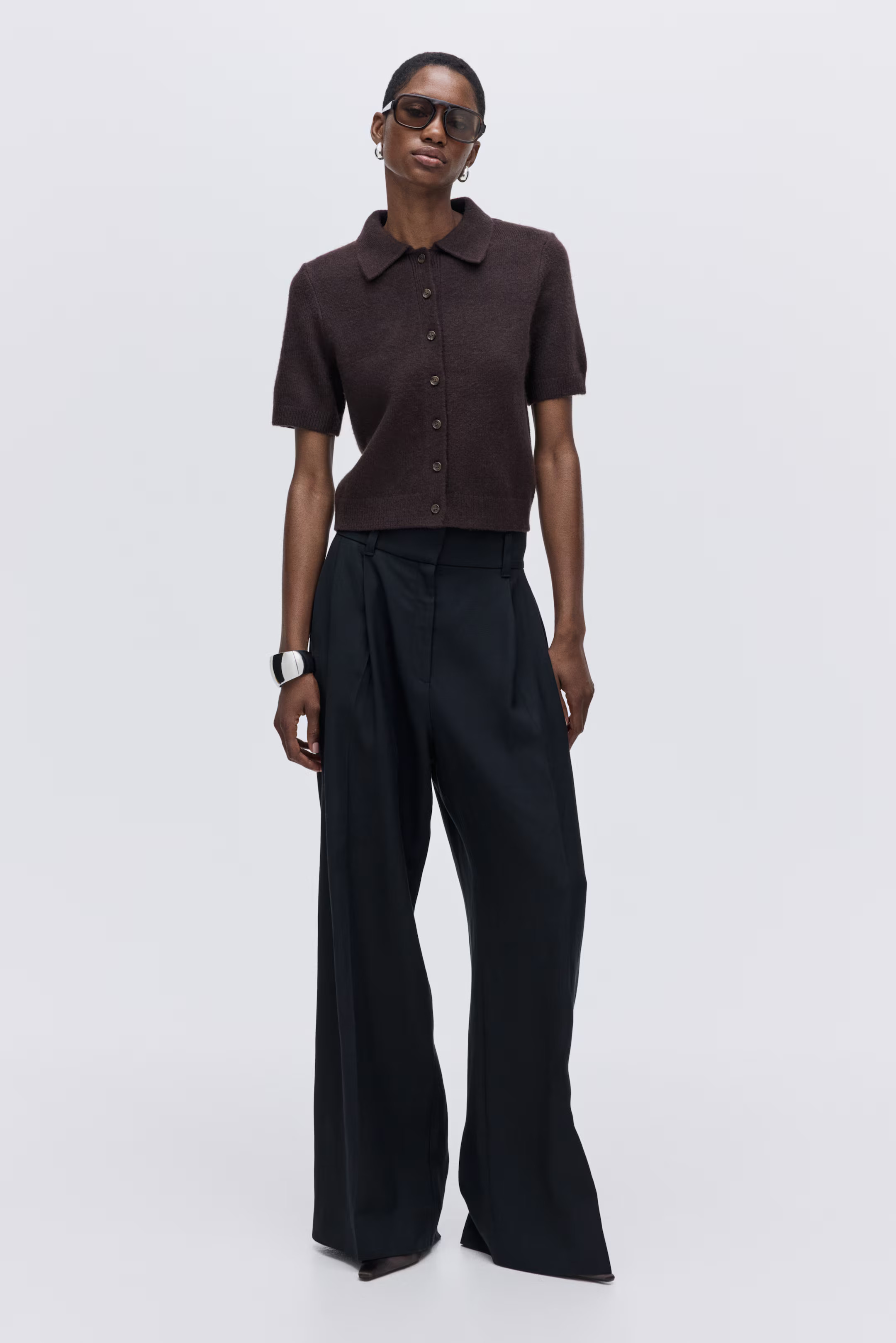 Short-Sleeved Cardigan with Collar | H&M (US + CA)