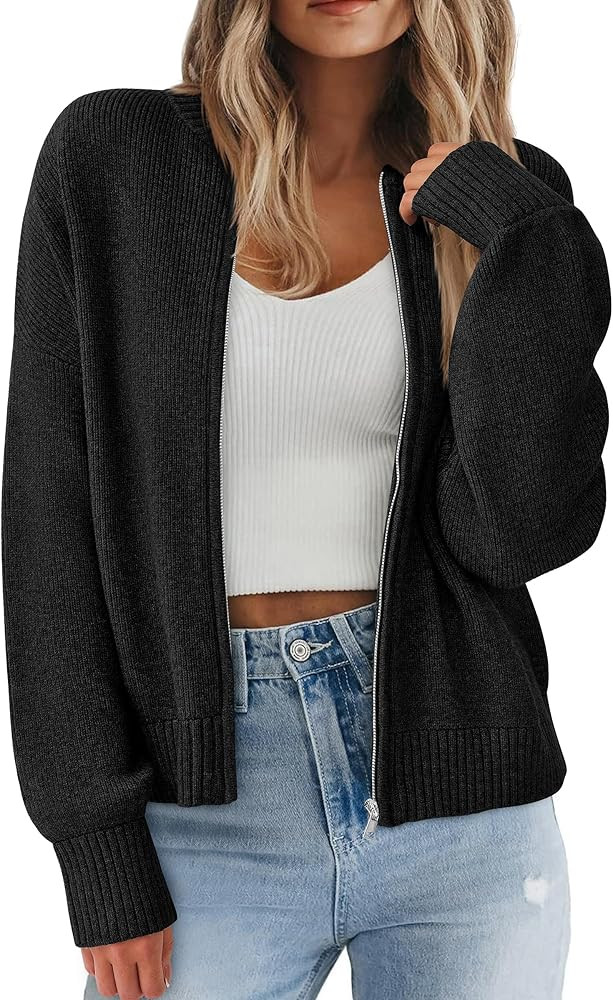 NALANISA Women's Cropped Cardigan Sweaters Fall Open Front Long Sleeve Ribbed Knit Zipper Chunky ... | Amazon (US)